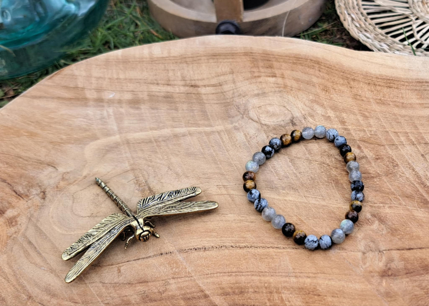 Bracelet gardien des ombres (Oeil de tigre, Obsidienne, Labradorite) Bouclier de protection très puissant