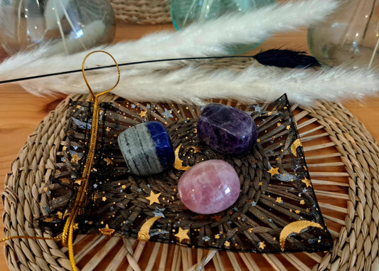 Pochon anti stress Lapis lazuli Amethyste Quartz rose