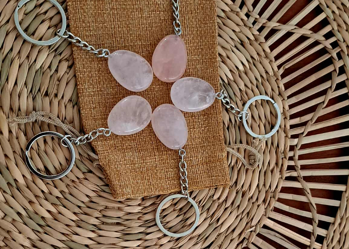 ✨ Lot de 5 Porte-Clés en Quartz Rose ✨