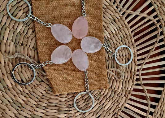 ✨ Lot de 5 Porte-Clés en Quartz Rose ✨