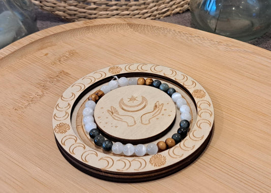 Bracelet Calme Intérieur & Sérénité – Pour se protéger, se purifier et se recentrer ( Sélénite, Oeil de chat, Bois )