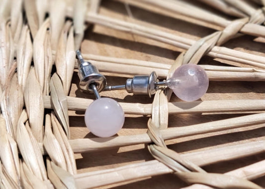 Boucle d'oreille quartz rose 6mm AMOUR