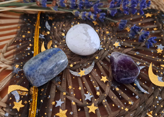 Pochon Apaisant – Maux de Tête & Clarté d'Esprit Howlite Amethyste Lapis lazuli